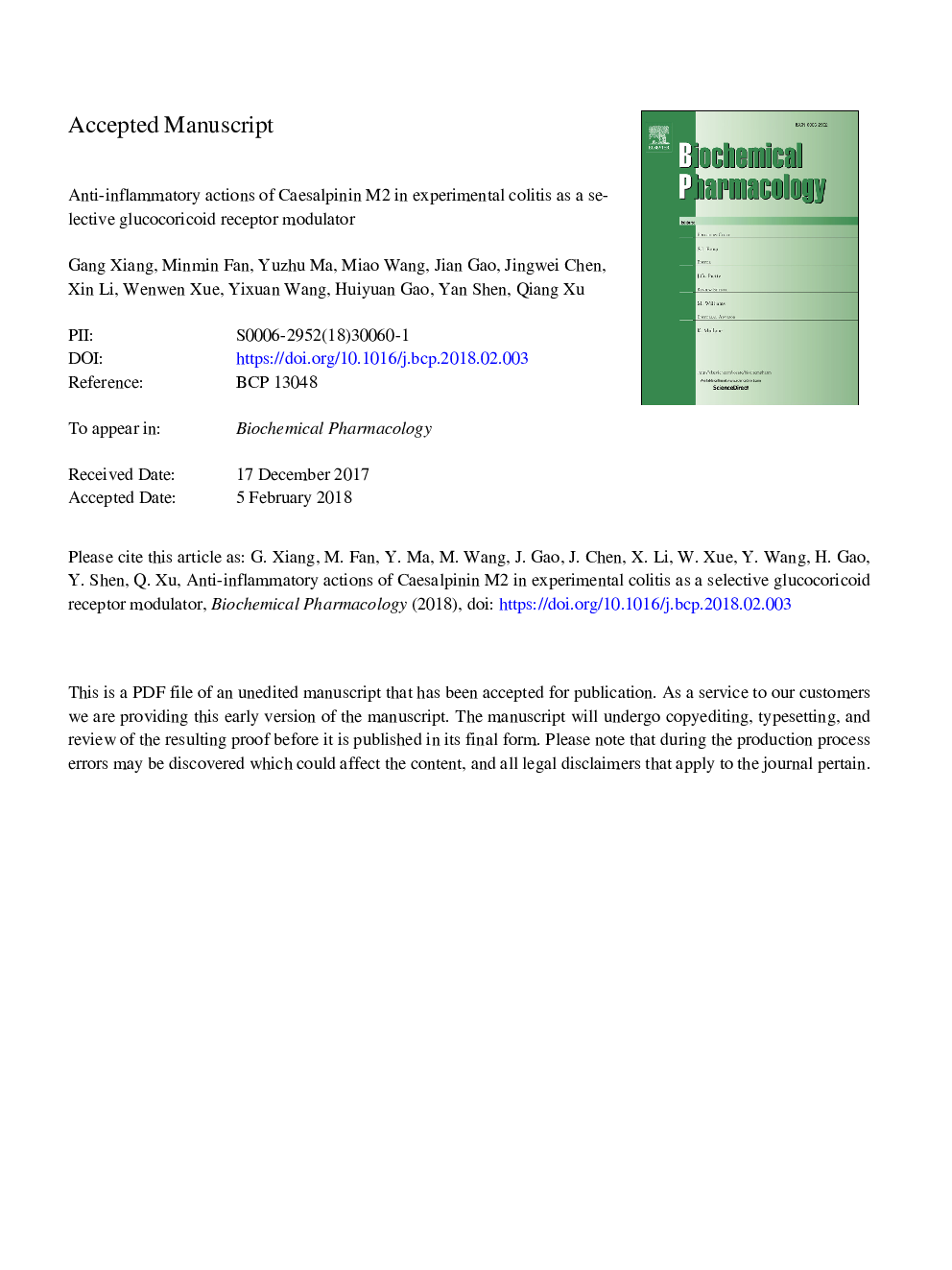 Anti-inflammatory actions of Caesalpinin M2 in experimental colitis as a selective glucocoricoid receptor modulator