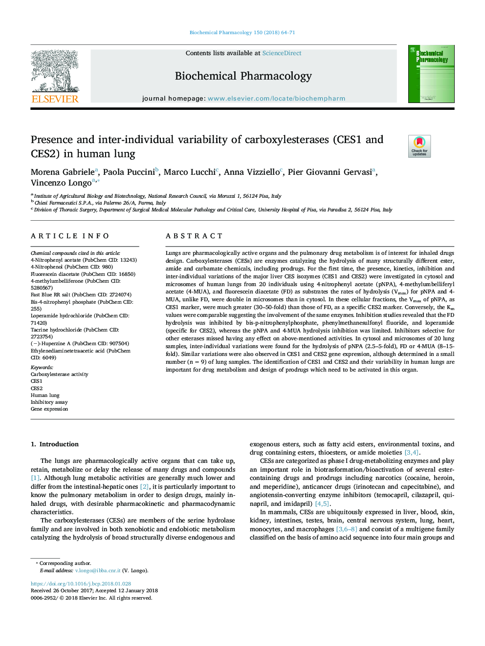 Presence and inter-individual variability of carboxylesterases (CES1 and CES2) in human lung