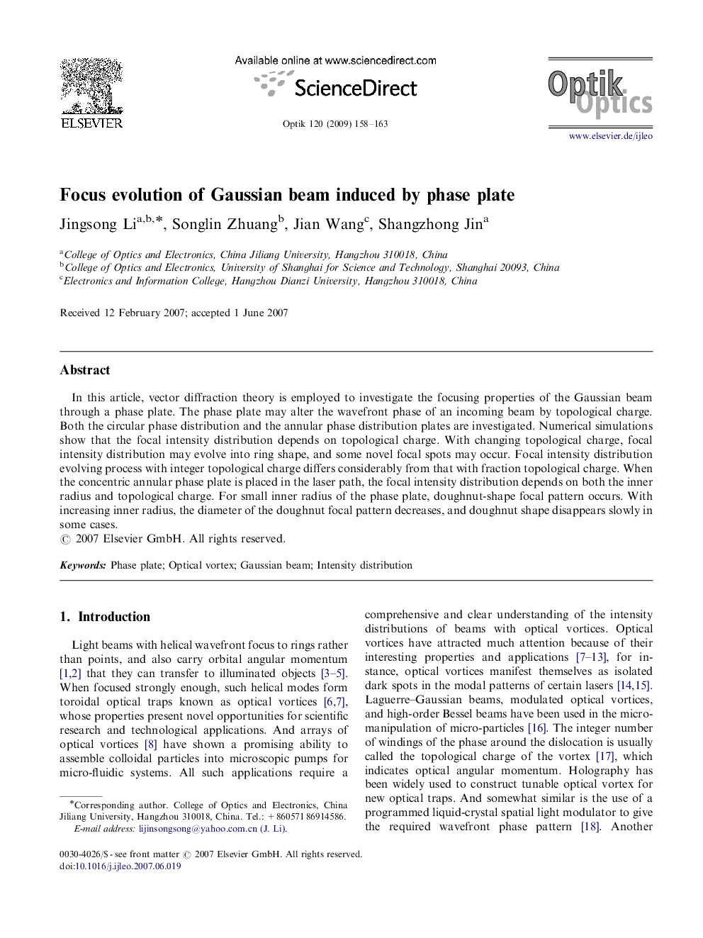 Focus evolution of Gaussian beam induced by phase plate