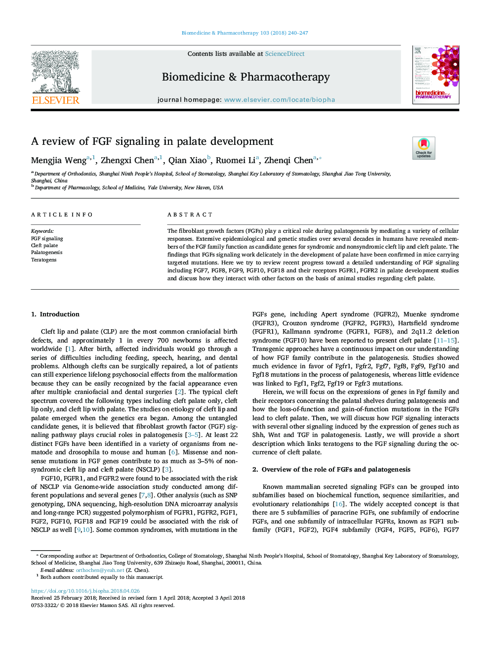 A review of FGF signaling in palate development