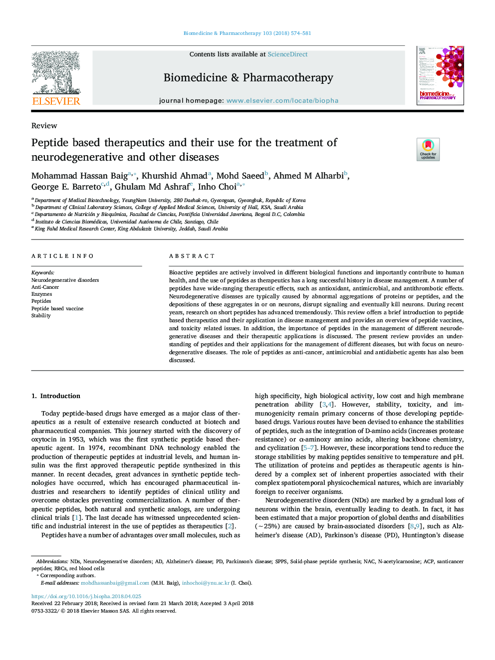 Peptide based therapeutics and their use for the treatment of neurodegenerative and other diseases