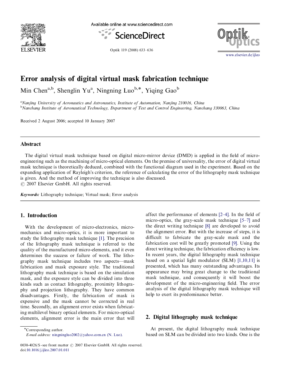 Error analysis of digital virtual mask fabrication technique