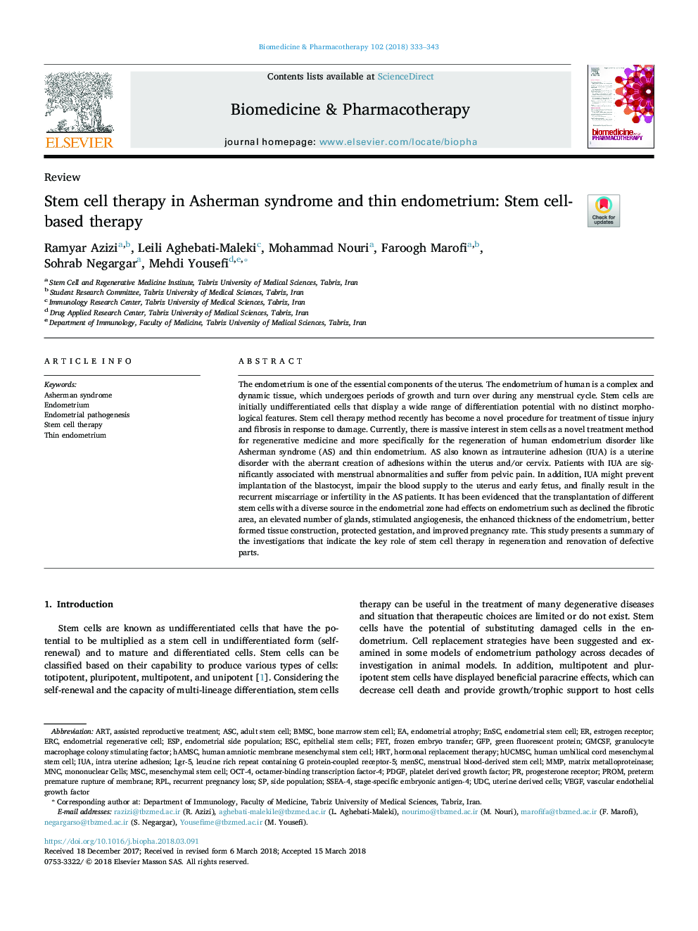 Stem cell therapy in Asherman syndrome and thin endometrium: Stem cell- based therapy