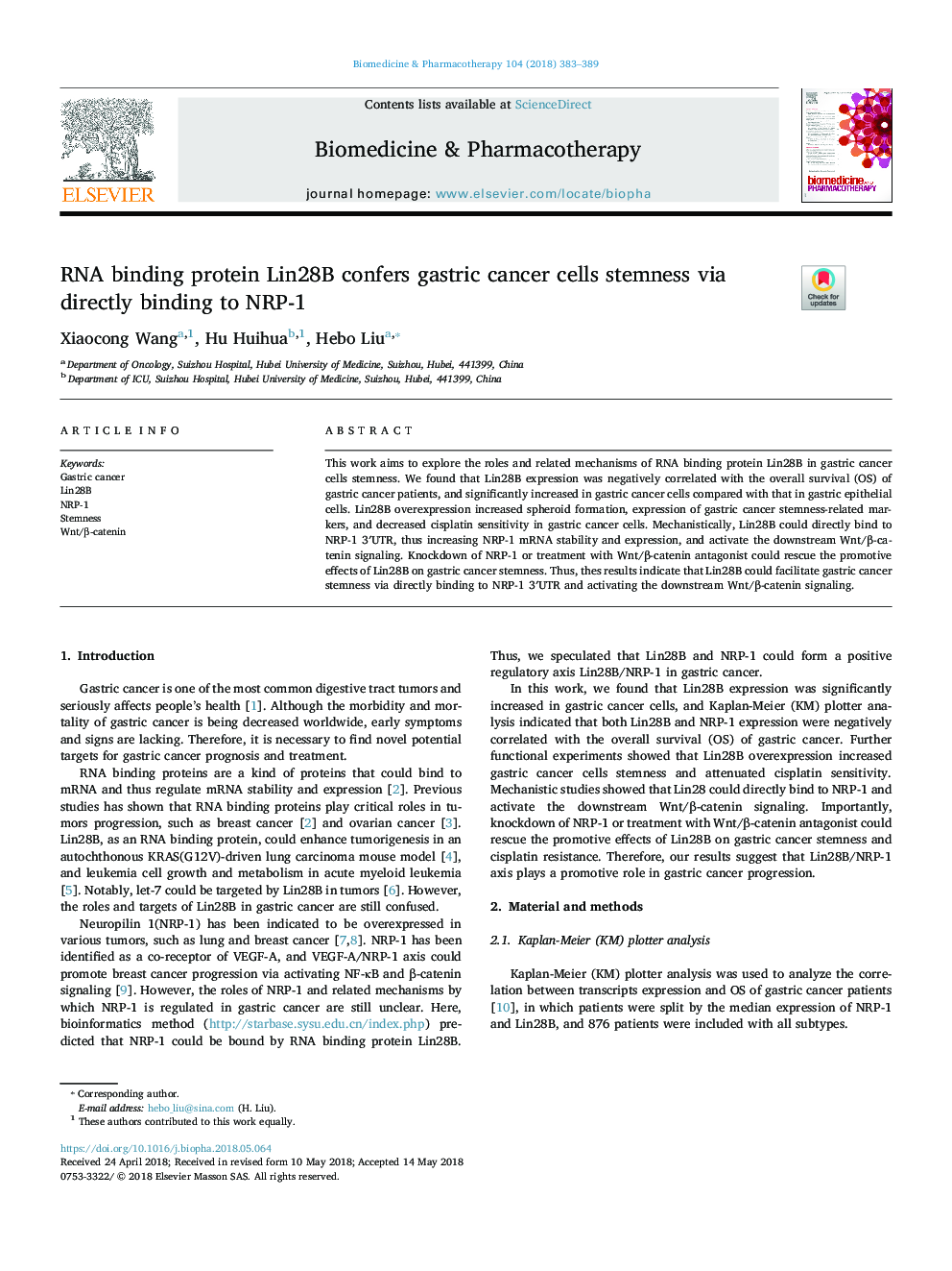 RNA binding protein Lin28B confers gastric cancer cells stemness via directly binding to NRP-1