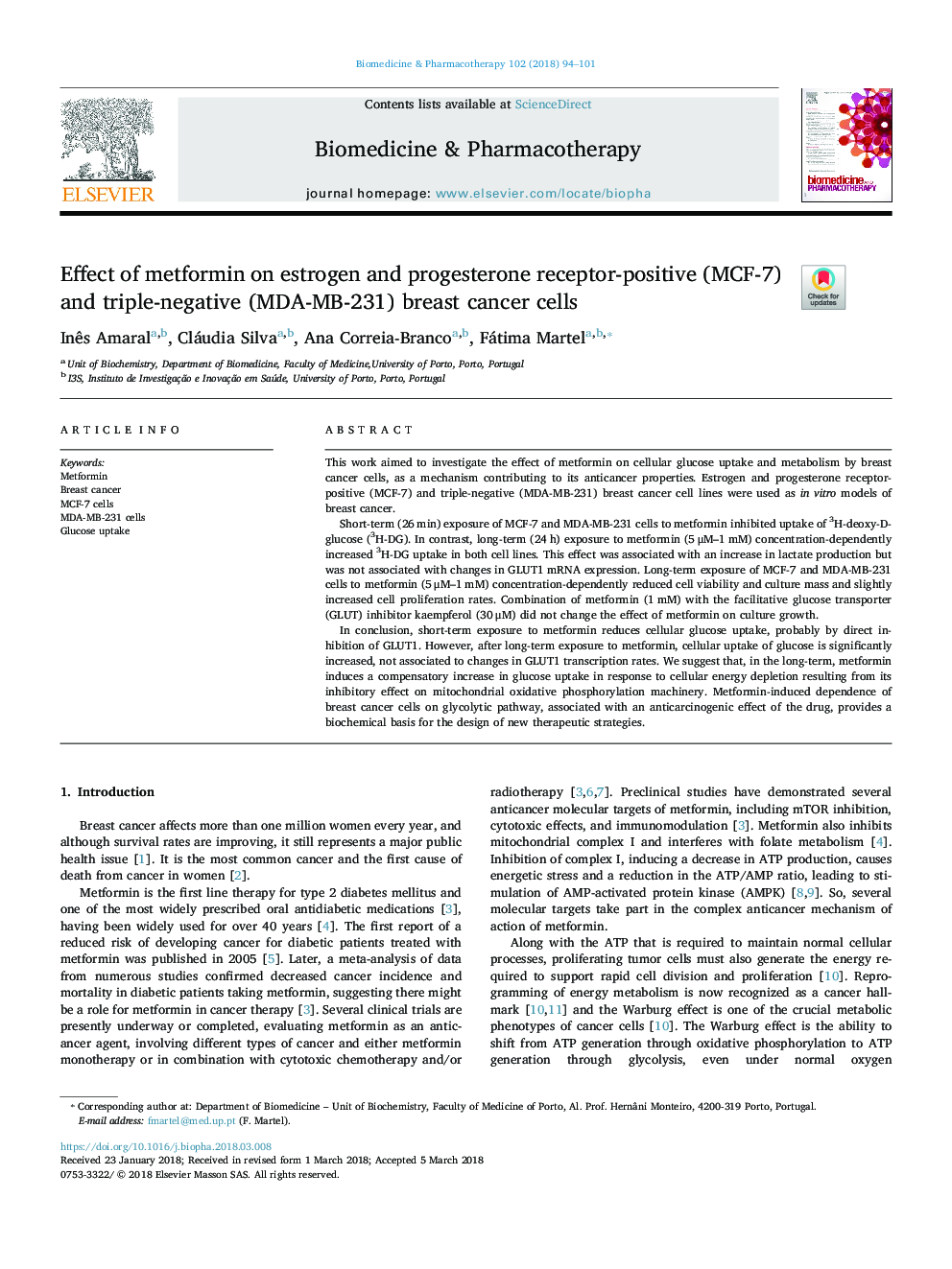 Effect of metformin on estrogen and progesterone receptor-positive (MCF-7) and triple-negative (MDA-MB-231) breast cancer cells