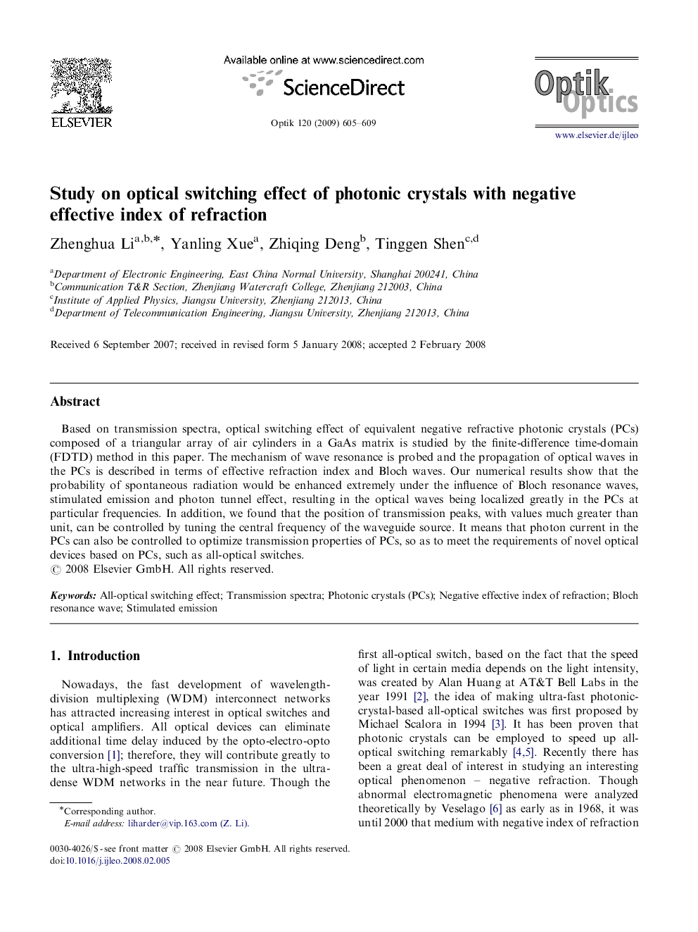 Study on optical switching effect of photonic crystals with negative effective index of refraction