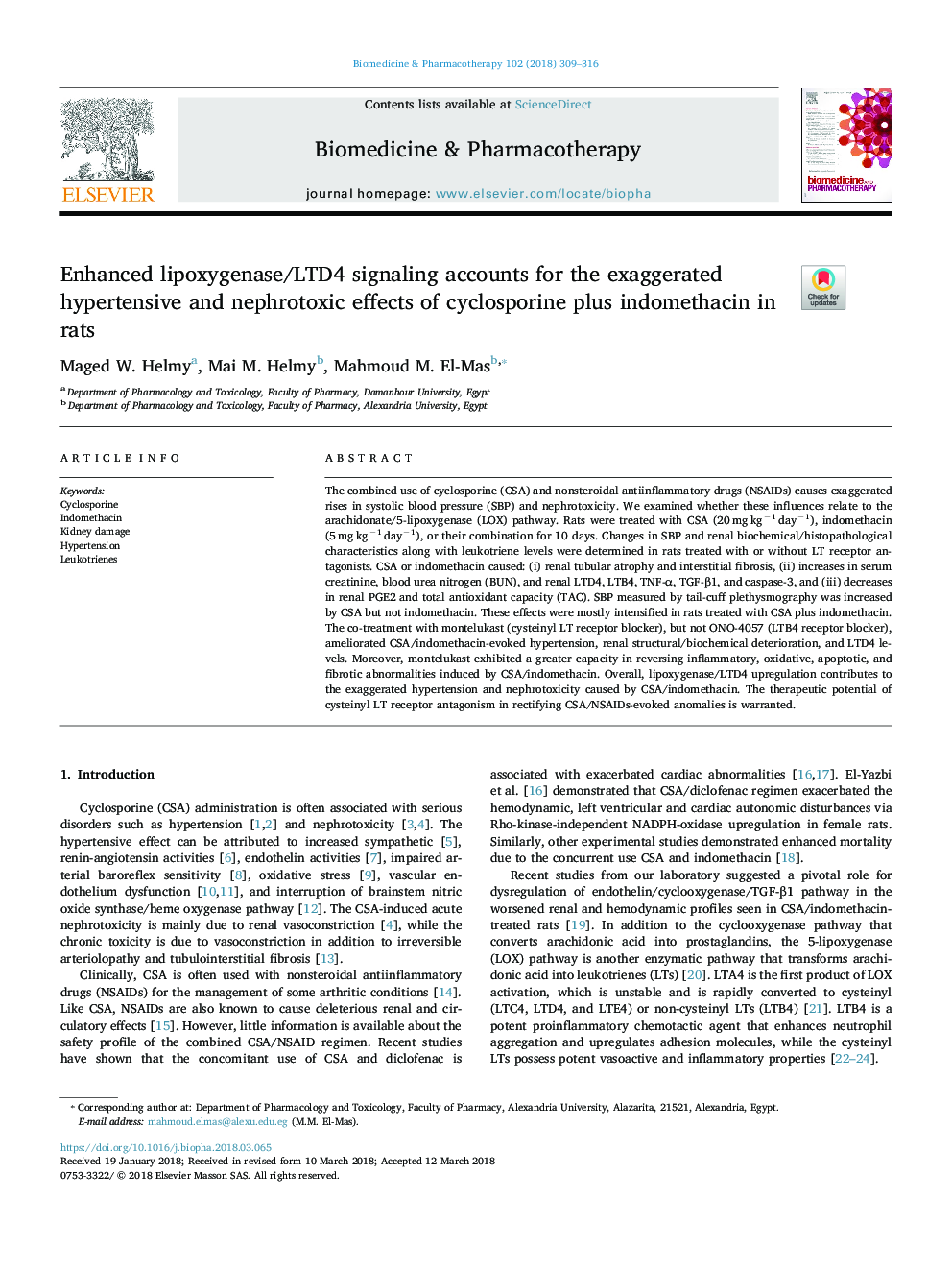 Enhanced lipoxygenase/LTD4 signaling accounts for the exaggerated hypertensive and nephrotoxic effects of cyclosporine plus indomethacin in rats