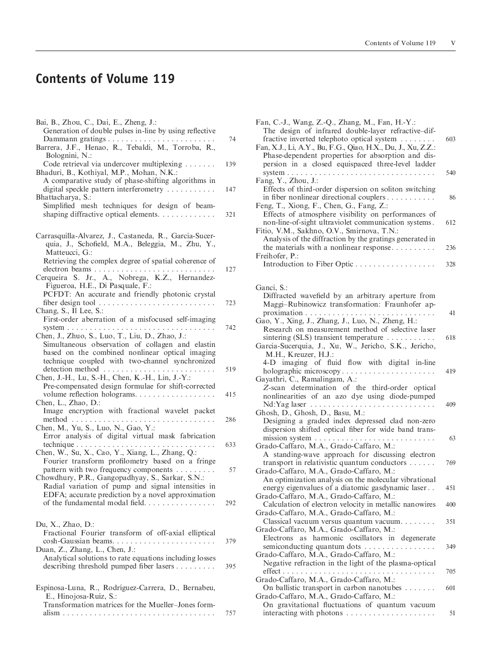 Contents of Volume 119
