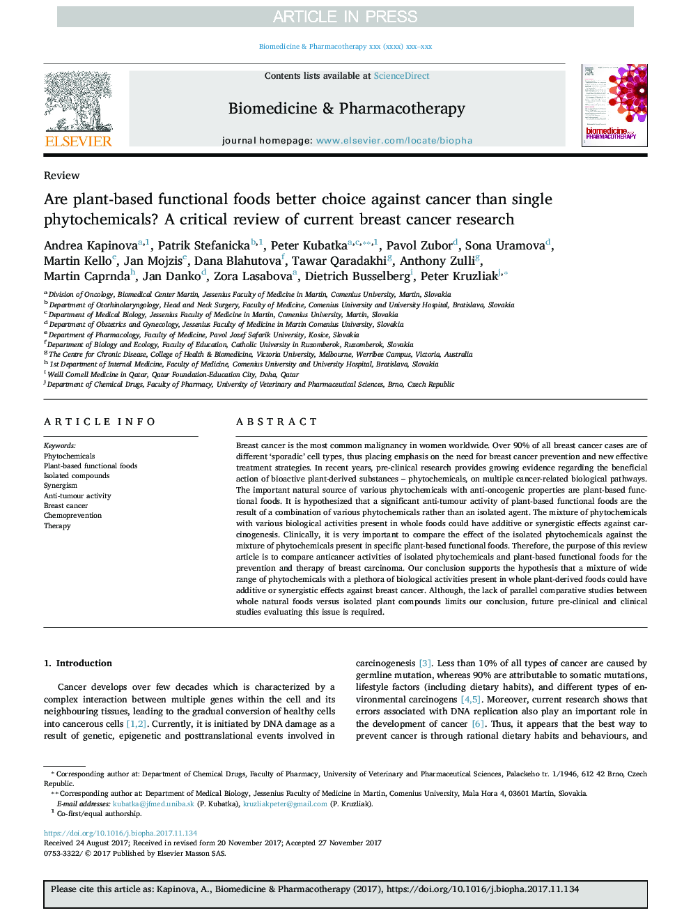 Are plant-based functional foods better choice against cancer than single phytochemicals? A critical review of current breast cancer research