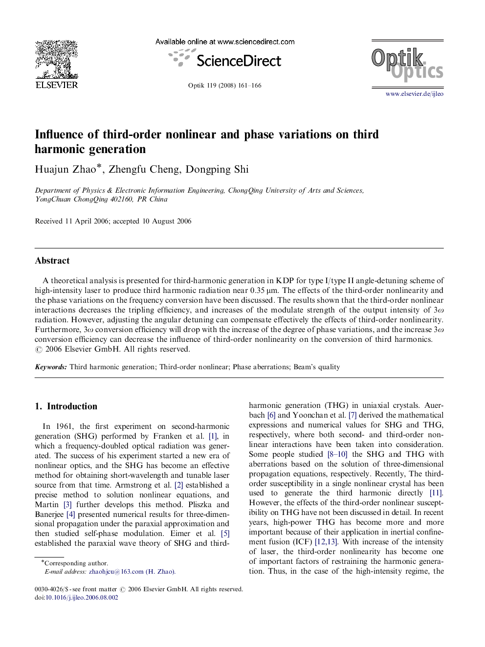 Influence of third-order nonlinear and phase variations on third harmonic generation