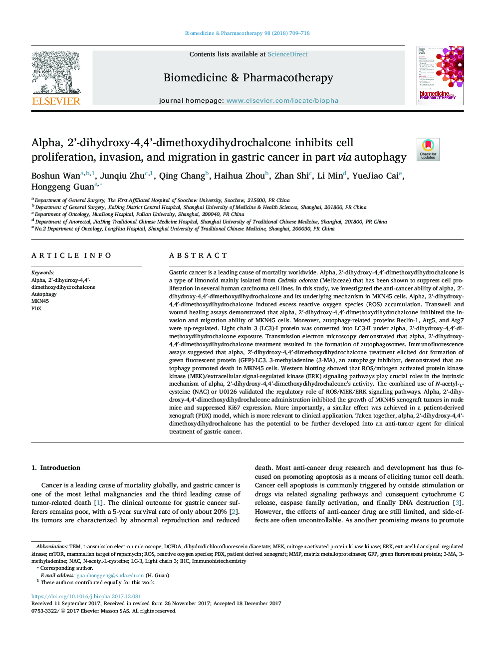 Alpha, 2'-dihydroxy-4,4'-dimethoxydihydrochalcone inhibits cell proliferation, invasion, and migration in gastric cancer in part via autophagy