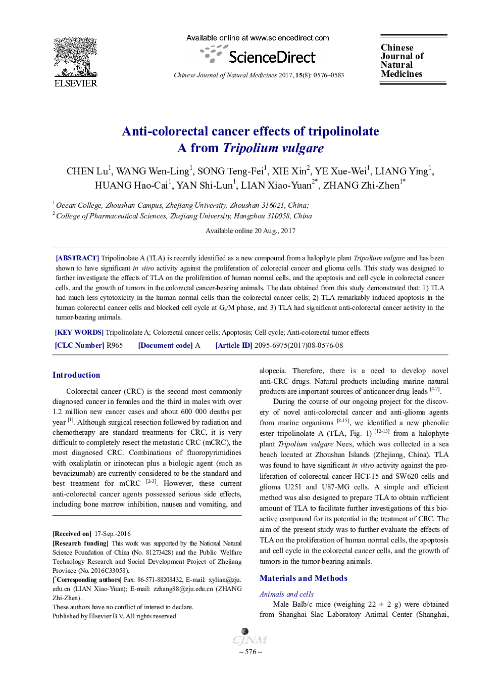 Anti-colorectal cancer effects of tripolinolate A from Tripolium vulgare