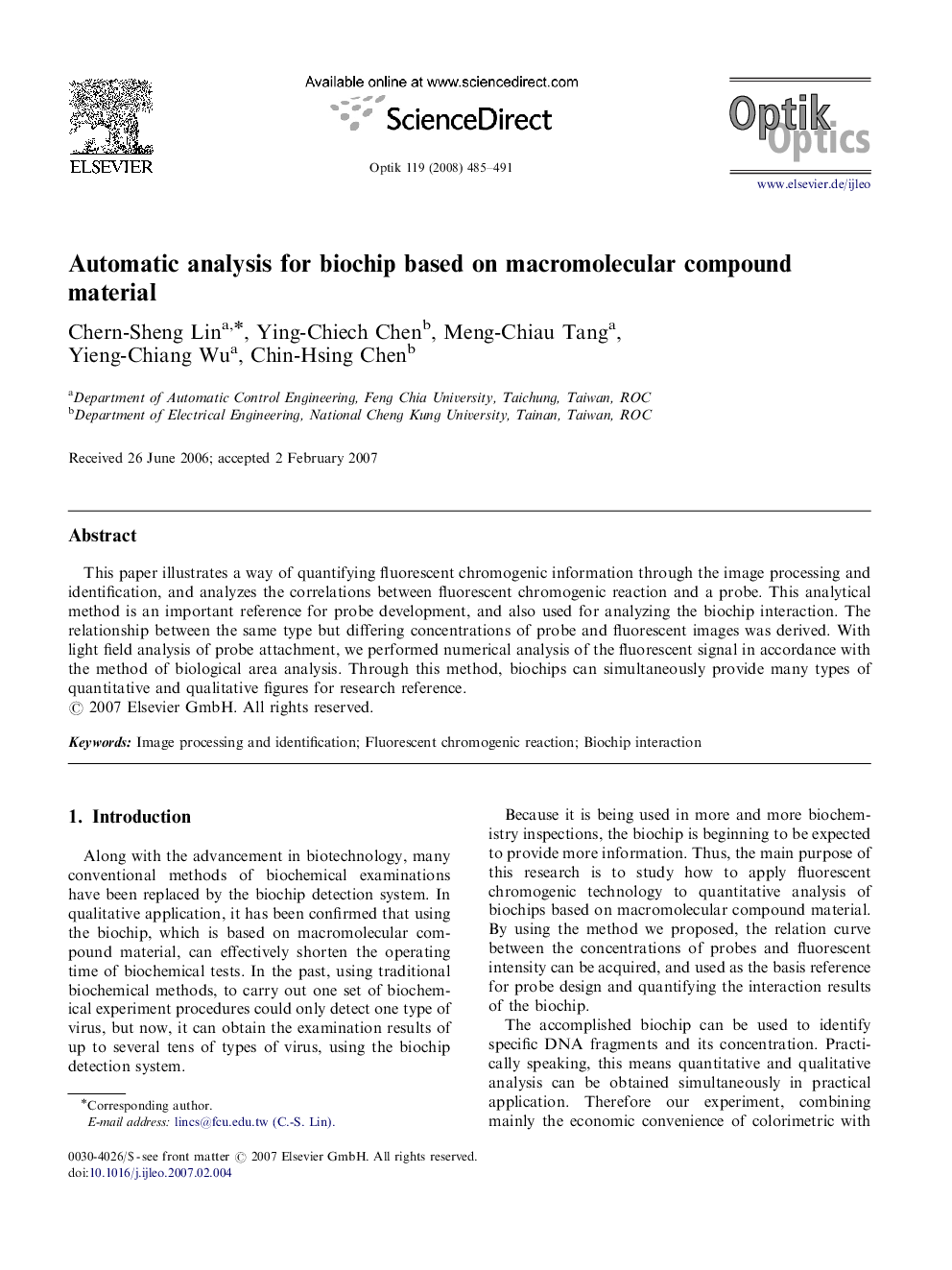 Automatic analysis for biochip based on macromolecular compound material