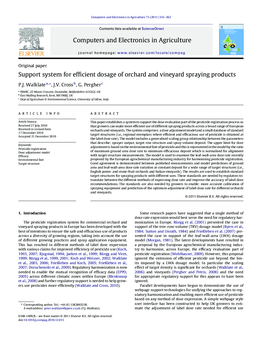 Support system for efficient dosage of orchard and vineyard spraying products