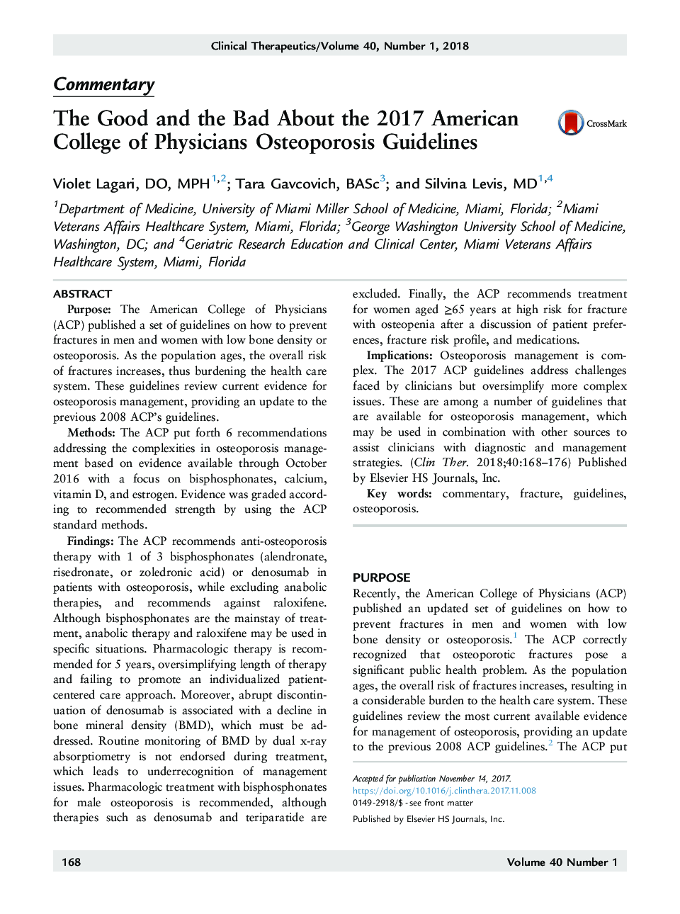 The Good and the Bad About the 2017 American College of Physicians Osteoporosis Guidelines