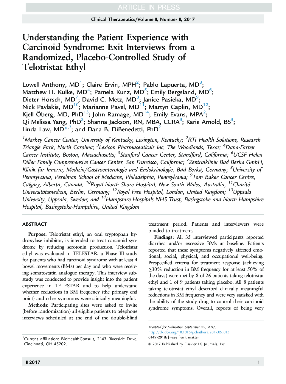 Understanding the Patient Experience with Carcinoid Syndrome: Exit Interviews from a Randomized, Placebo-controlled Study of Telotristat Ethyl