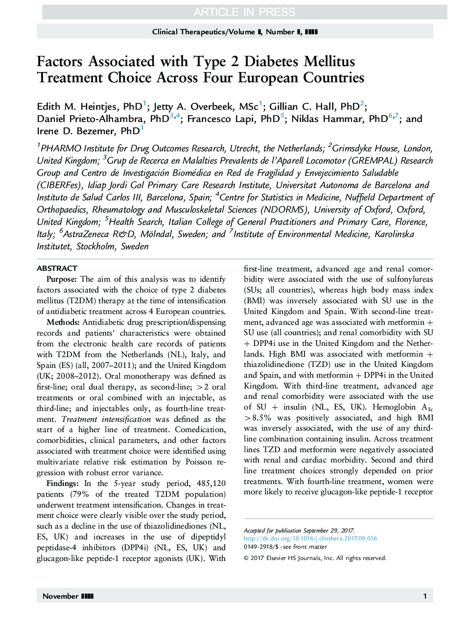 Factors Associated with Type 2 Diabetes Mellitus Treatment Choice Across Four European Countries