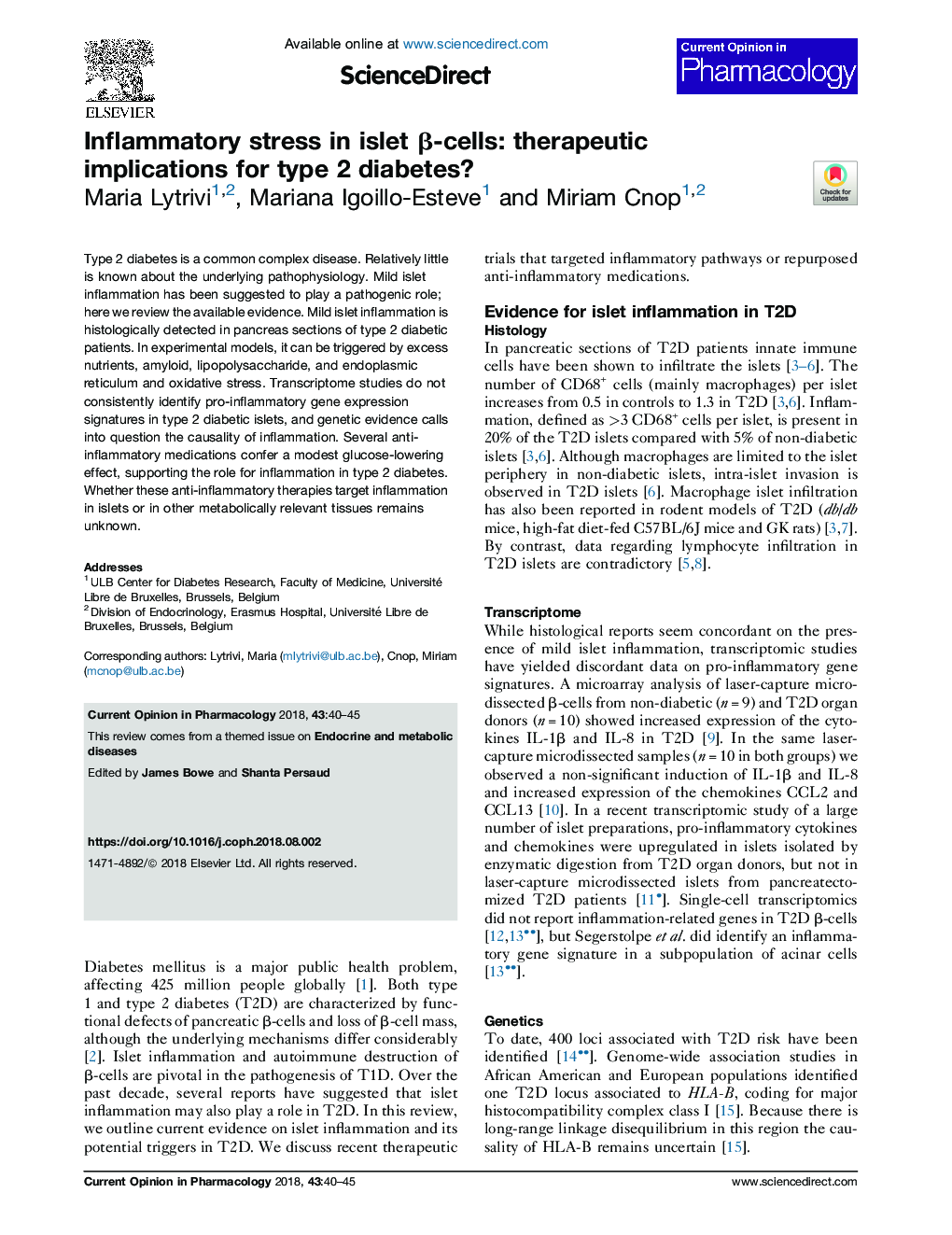 Inflammatory stress in islet Î²-cells: therapeutic implications for type 2 diabetes?