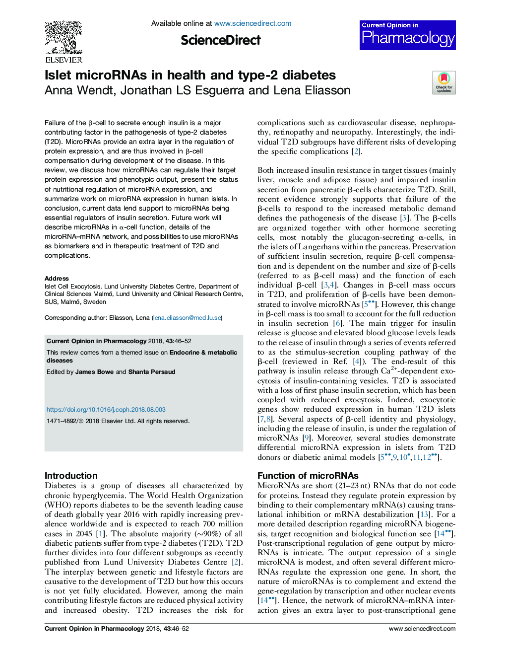 Islet microRNAs in health and type-2 diabetes