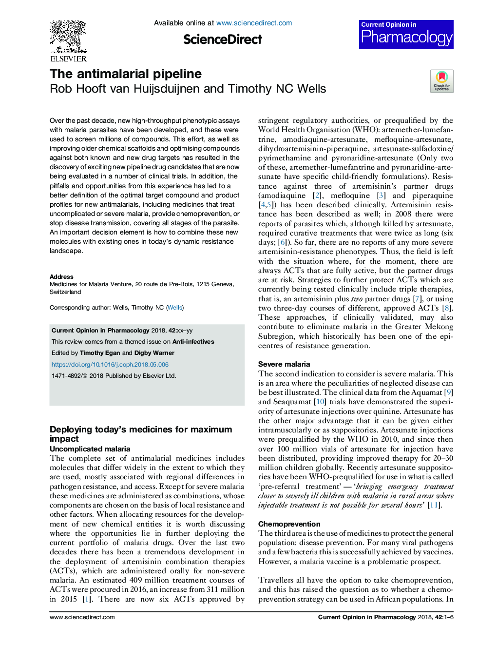 The antimalarial pipeline