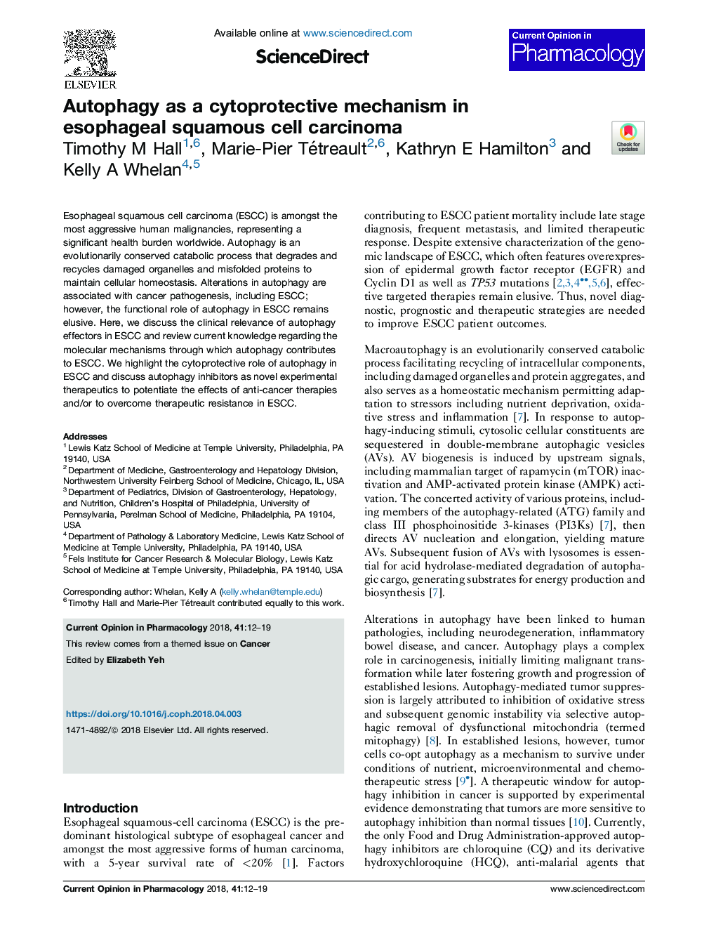 عکس صفحه اول مقاله: Autophagy as a cytoprotective mechanism in esophageal squamous cell carcinoma Autophagy as a cytoprotective mechanism in esophageal squamous cell carcinoma