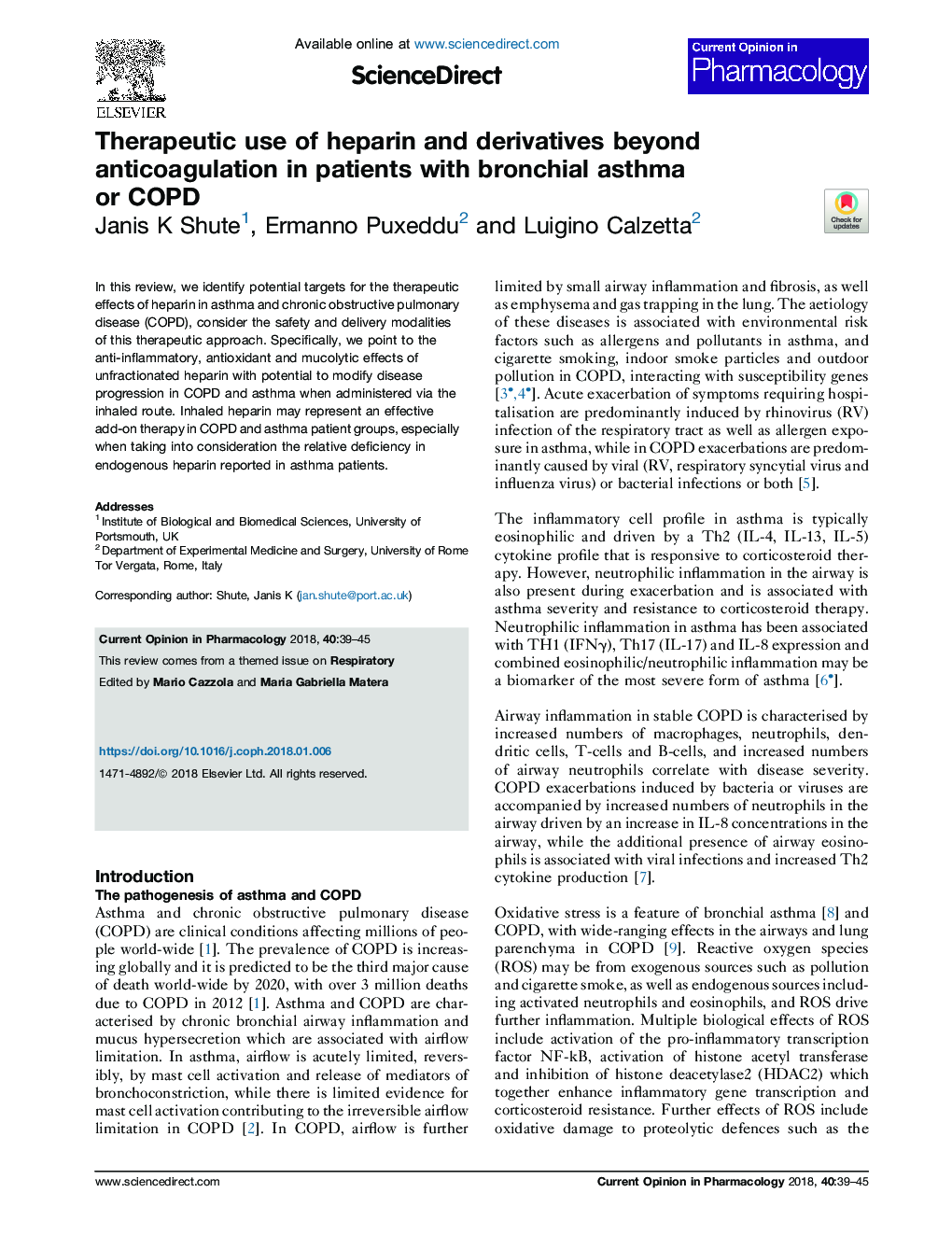 Therapeutic use of heparin and derivatives beyond anticoagulation in patients with bronchial asthma or COPD