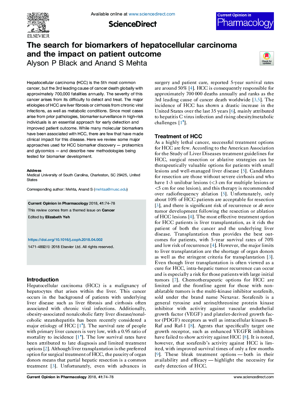 The search for biomarkers of hepatocellular carcinoma and the impact on patient outcome