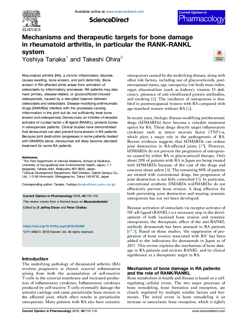 Mechanisms and therapeutic targets for bone damage in rheumatoid arthritis, in particular the RANK-RANKL system