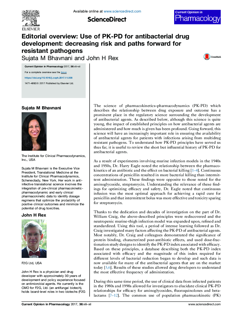 Editorial overview: Use of PK-PD for antibacterial drug development: decreasing risk and paths forward for resistant pathogens