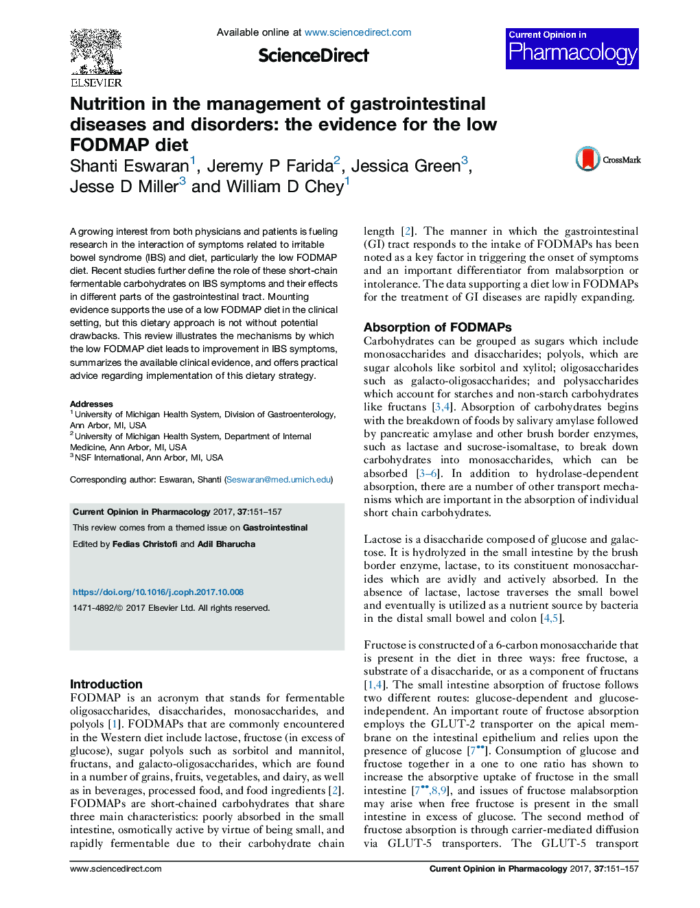 Nutrition in the management of gastrointestinal diseases and disorders: the evidence for the low FODMAP diet