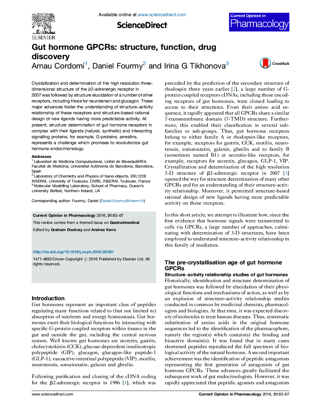 Gut hormone GPCRs: structure, function, drug discovery