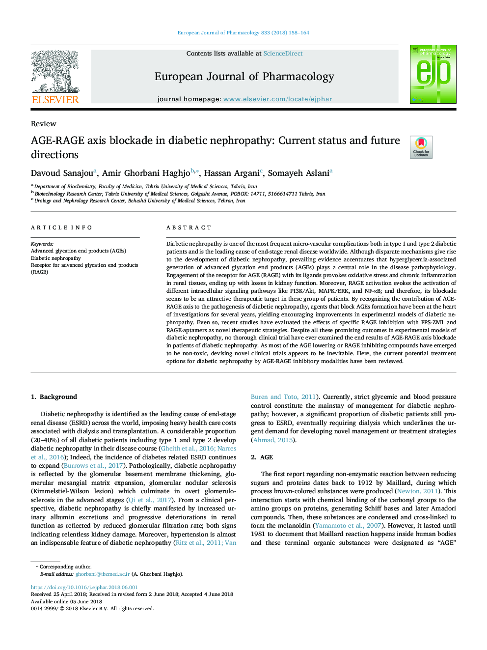 AGE-RAGE axis blockade in diabetic nephropathy: Current status and future directions