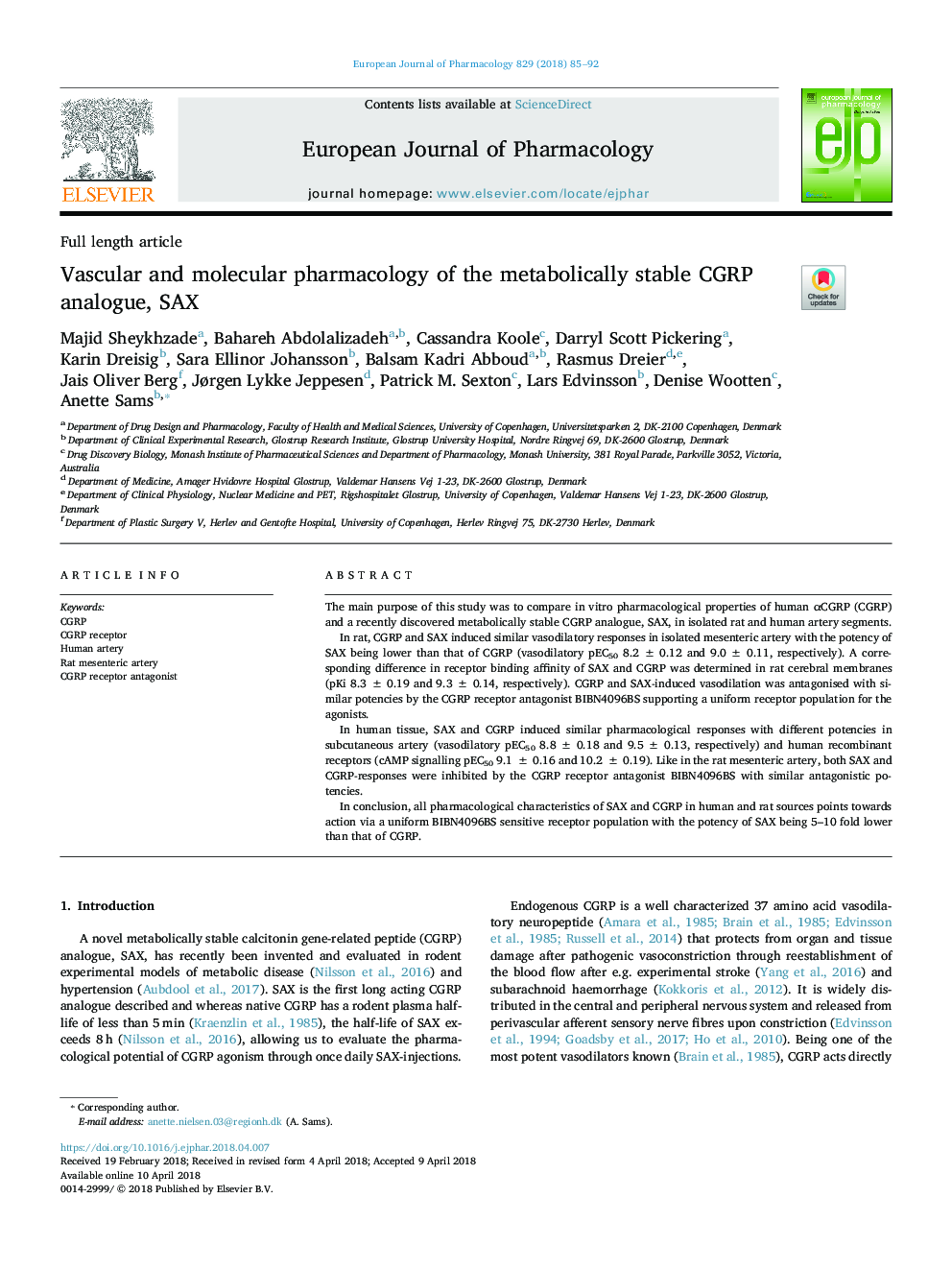 Vascular and molecular pharmacology of the metabolically stable CGRP analogue, SAX
