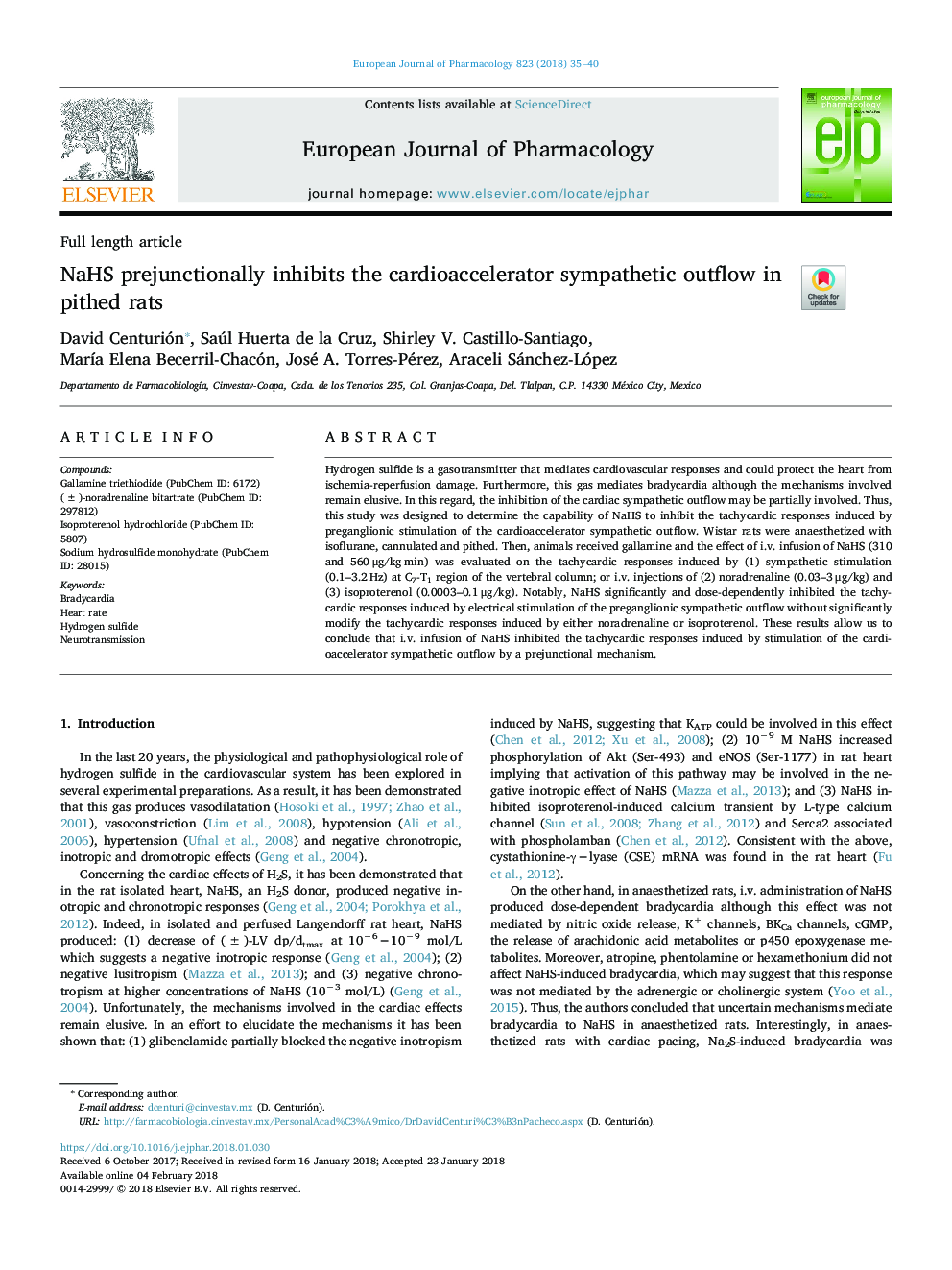 NaHS prejunctionally inhibits the cardioaccelerator sympathetic outflow in pithed rats