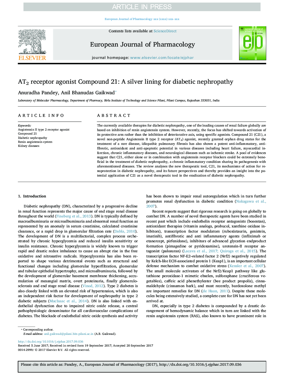 AT2 receptor agonist Compound 21: A silver lining for diabetic nephropathy