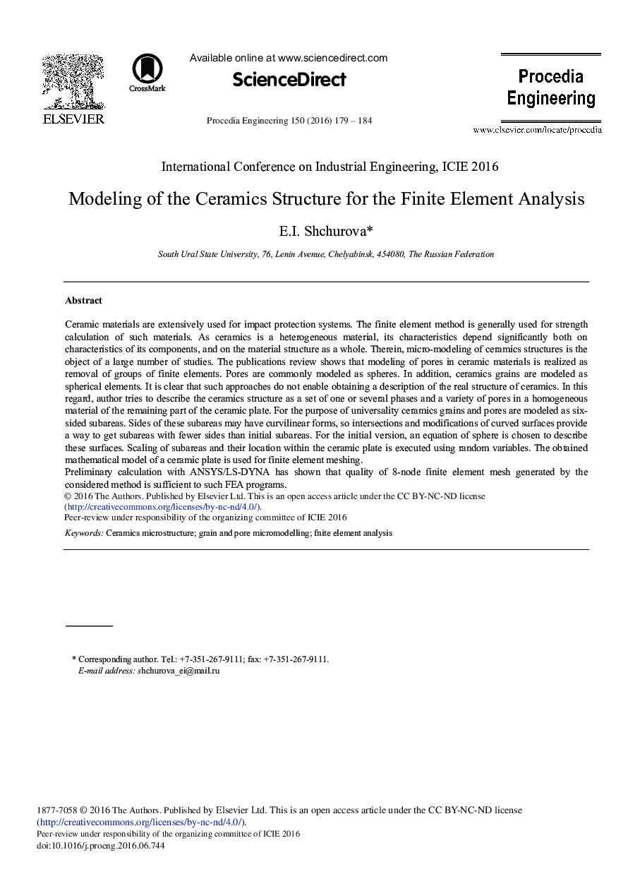 Modeling of the Ceramics Structure for the Finite Element Analysis 