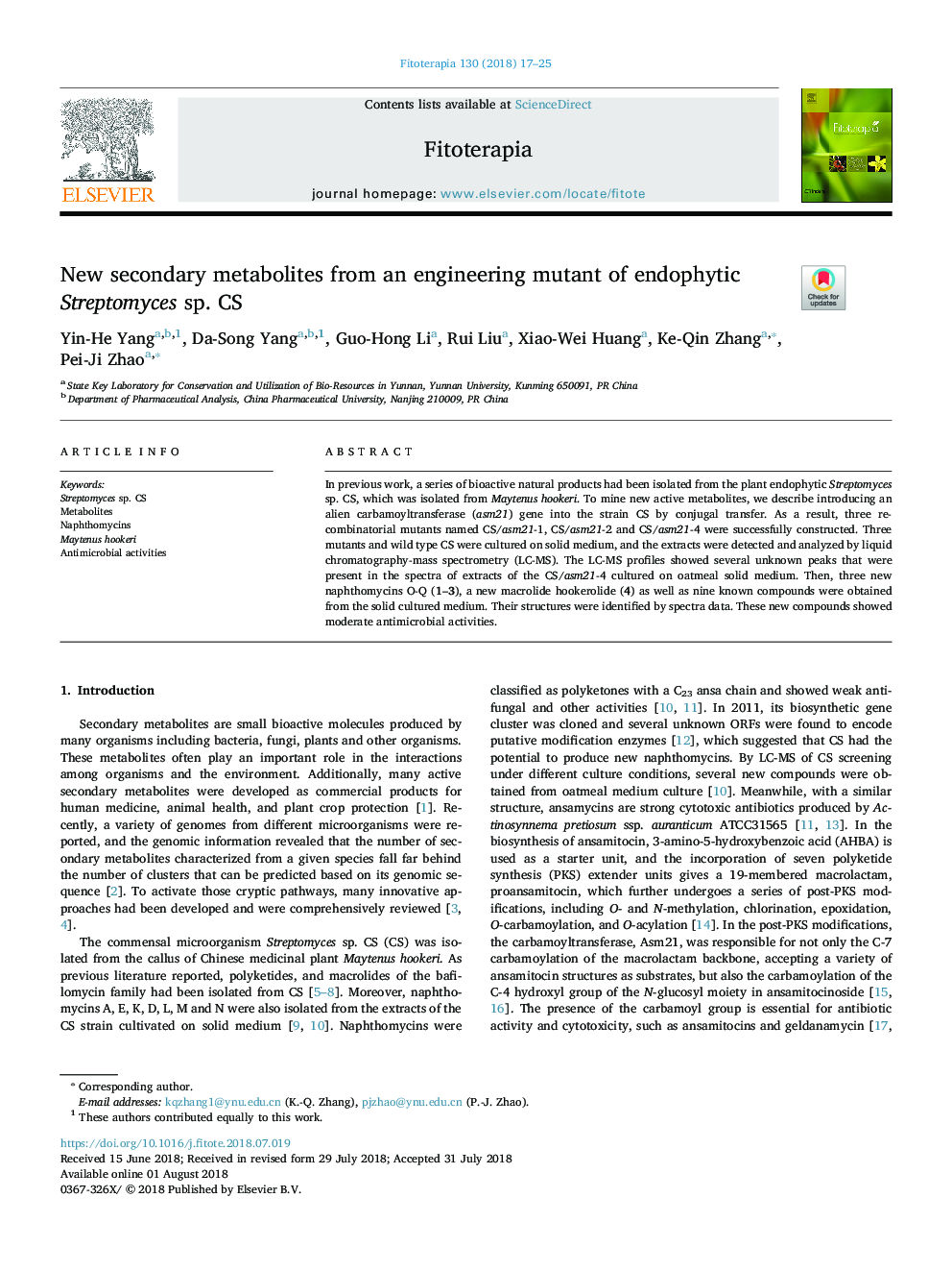 New secondary metabolites from an engineering mutant of endophytic Streptomyces sp. CS