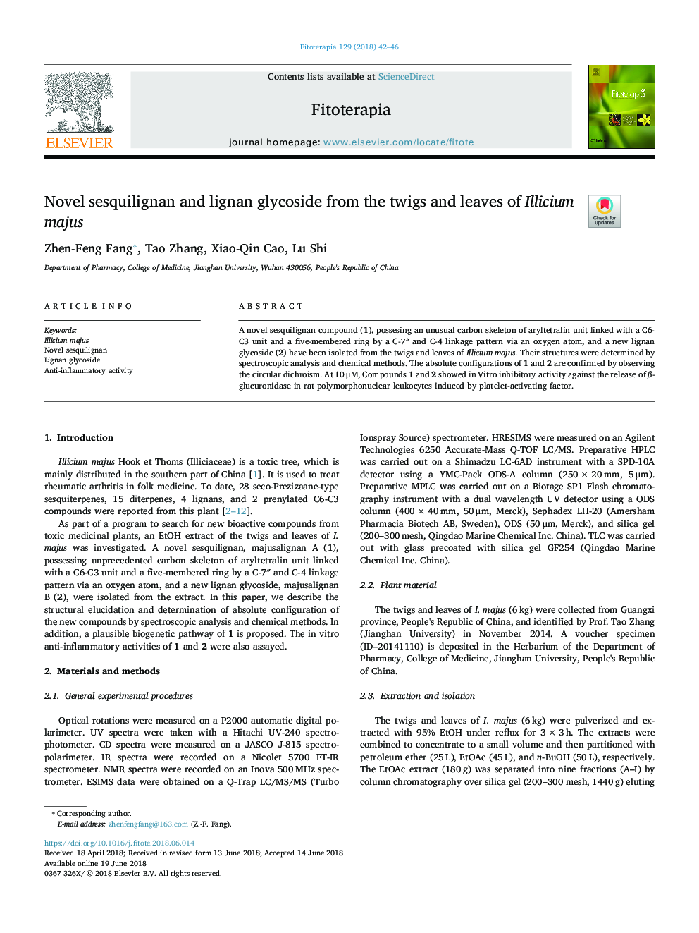 Novel sesquilignan and lignan glycoside from the twigs and leaves of Illicium majus