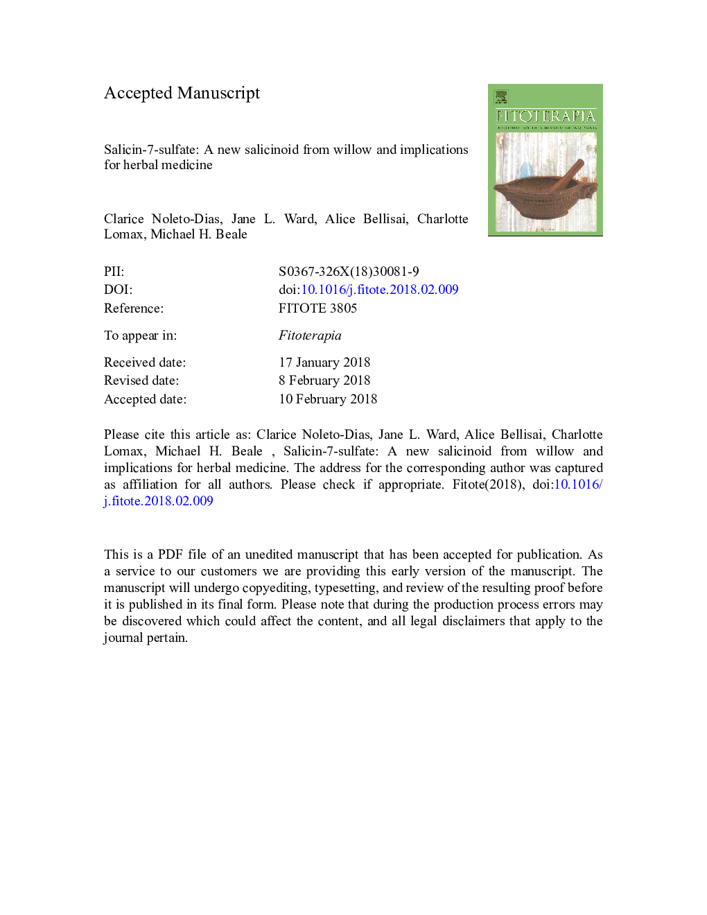 Salicin-7-sulfate: A new salicinoid from willow and implications for herbal medicine