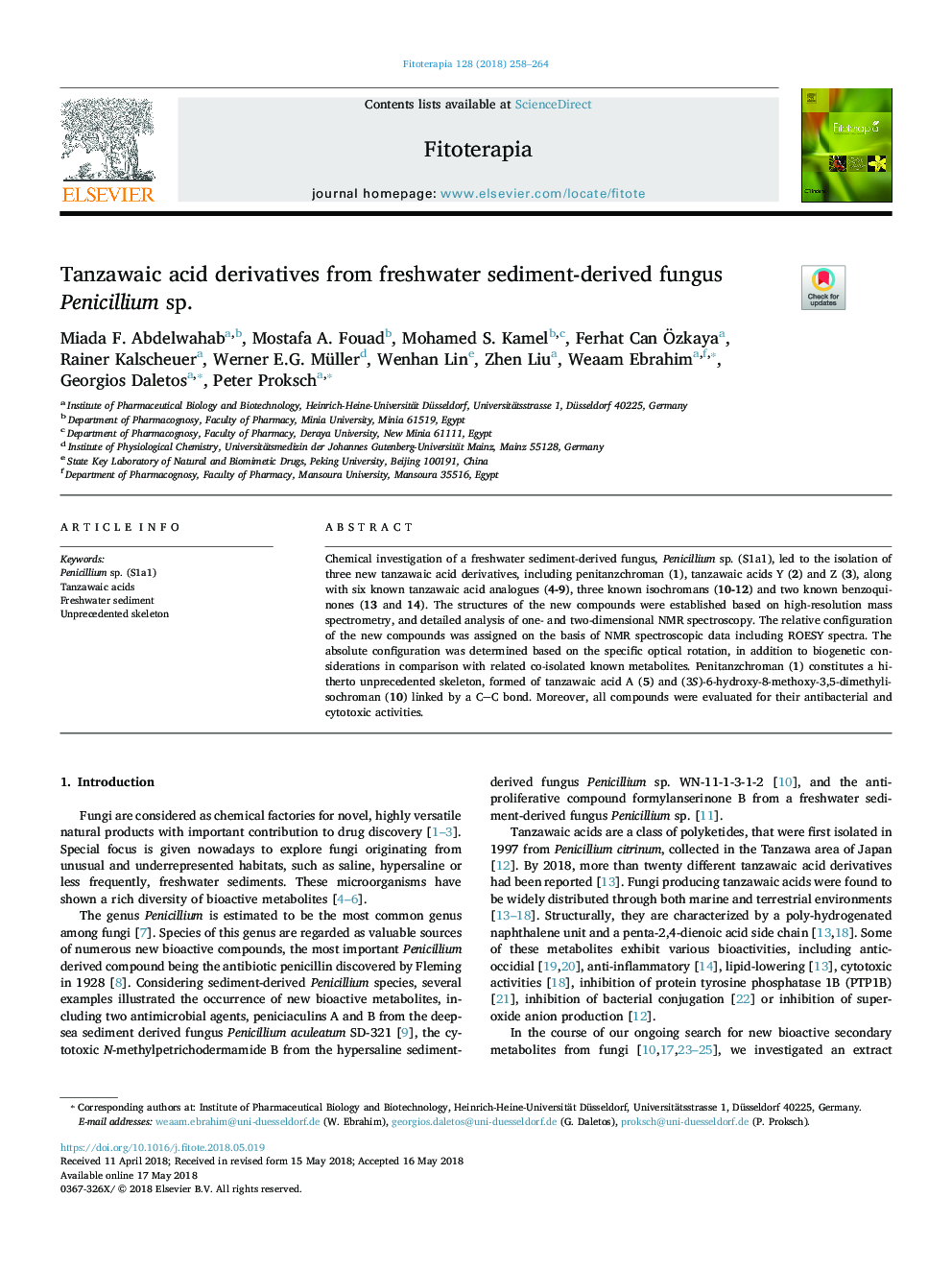 Tanzawaic acid derivatives from freshwater sediment-derived fungus Penicillium sp.