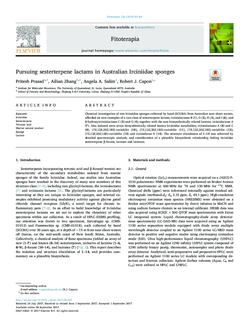 Pursuing sesterterpene lactams in Australian Irciniidae sponges