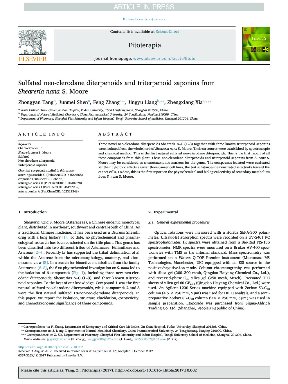 Sulfated neo-clerodane diterpenoids and triterpenoid saponins from Sheareria nana S. Moore