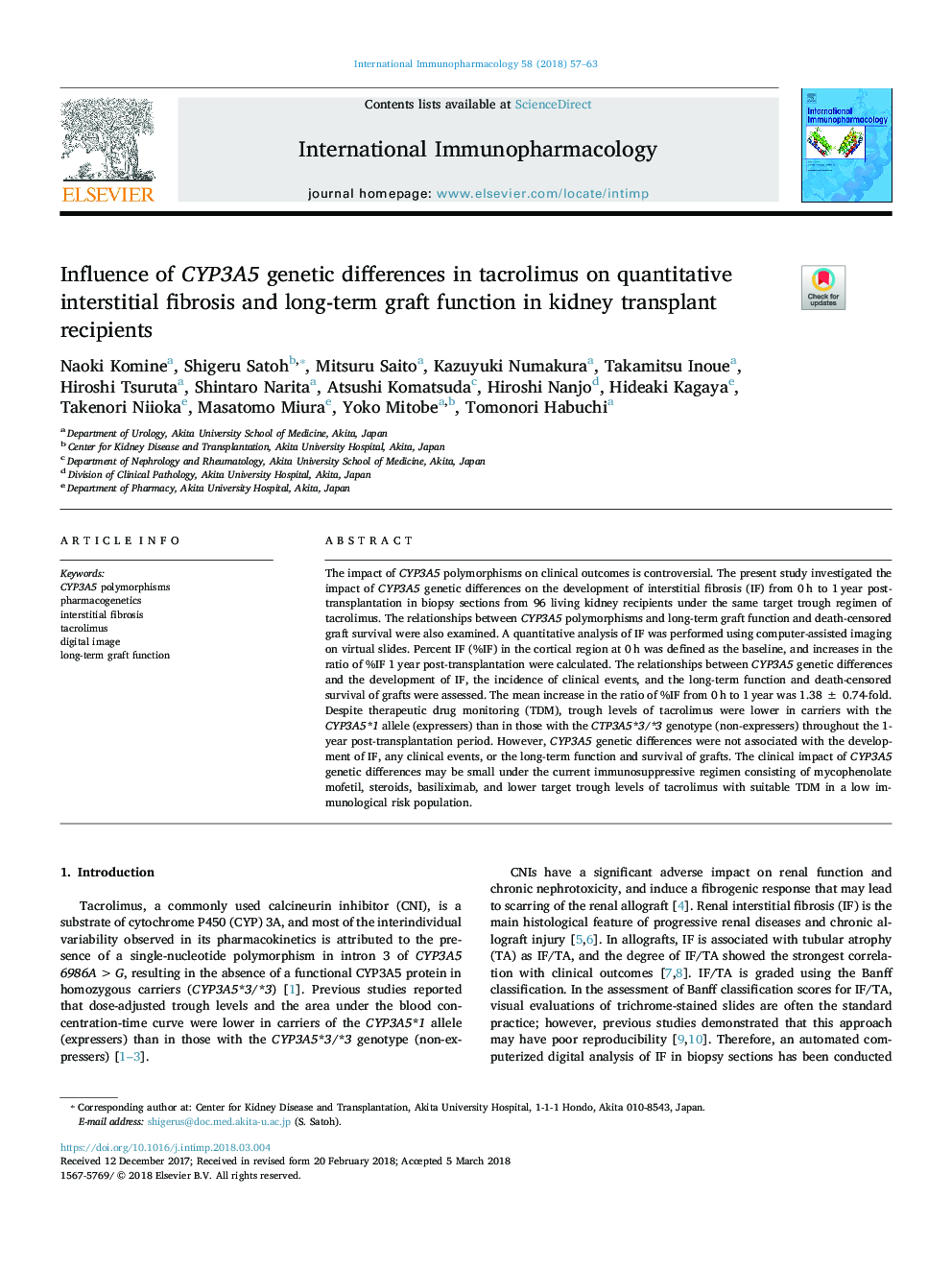 Influence of CYP3A5 genetic differences in tacrolimus on quantitative interstitial fibrosis and long-term graft function in kidney transplant recipients