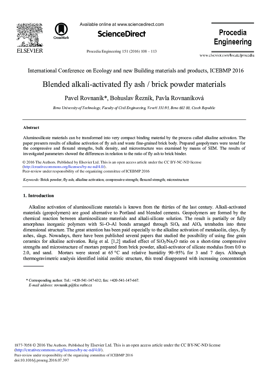 Blended Alkali-activated Fly Ash / Brick Powder Materials 