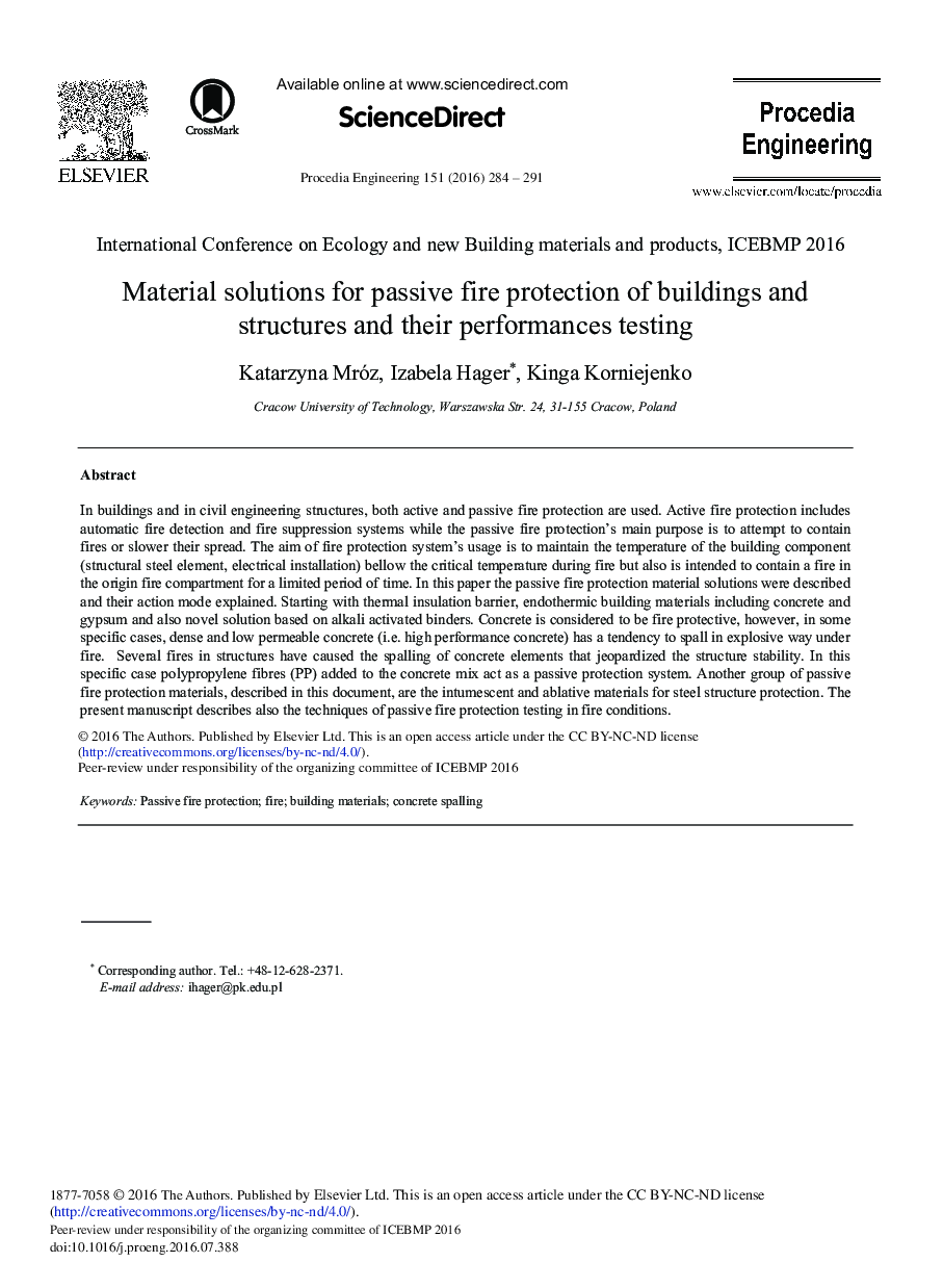 Material Solutions for Passive Fire Protection of Buildings and Structures and Their Performances Testing 