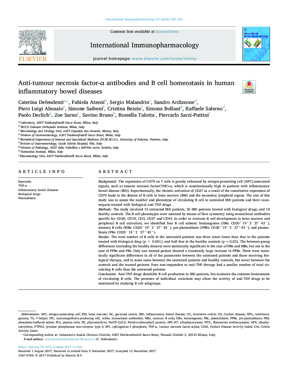 Anti-tumour necrosis factor-Î± antibodies and B cell homeostasis in human inflammatory bowel diseases