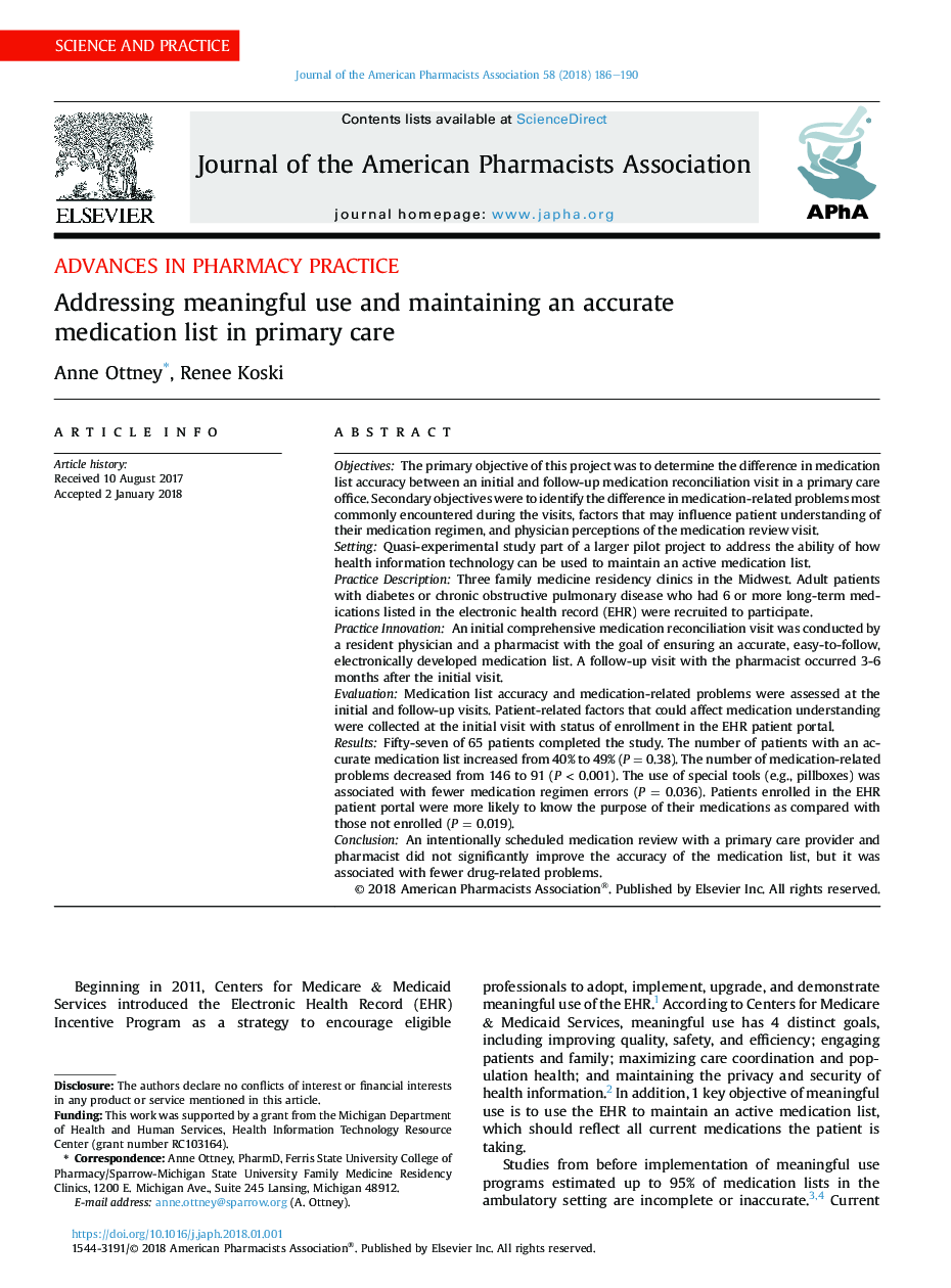 Addressing meaningful use and maintaining an accurate medication list in primary care