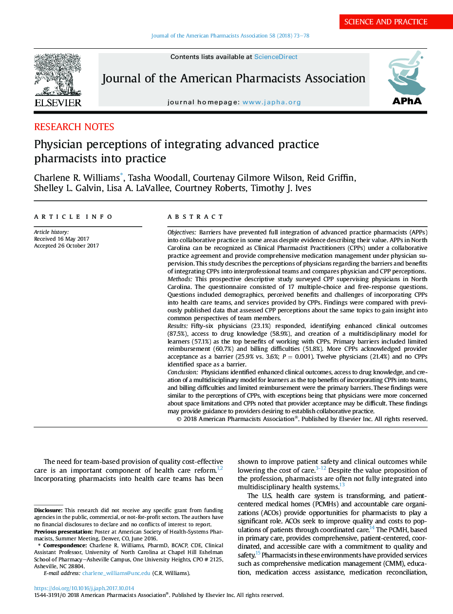 Physician perceptions of integrating advanced practice pharmacists into practice