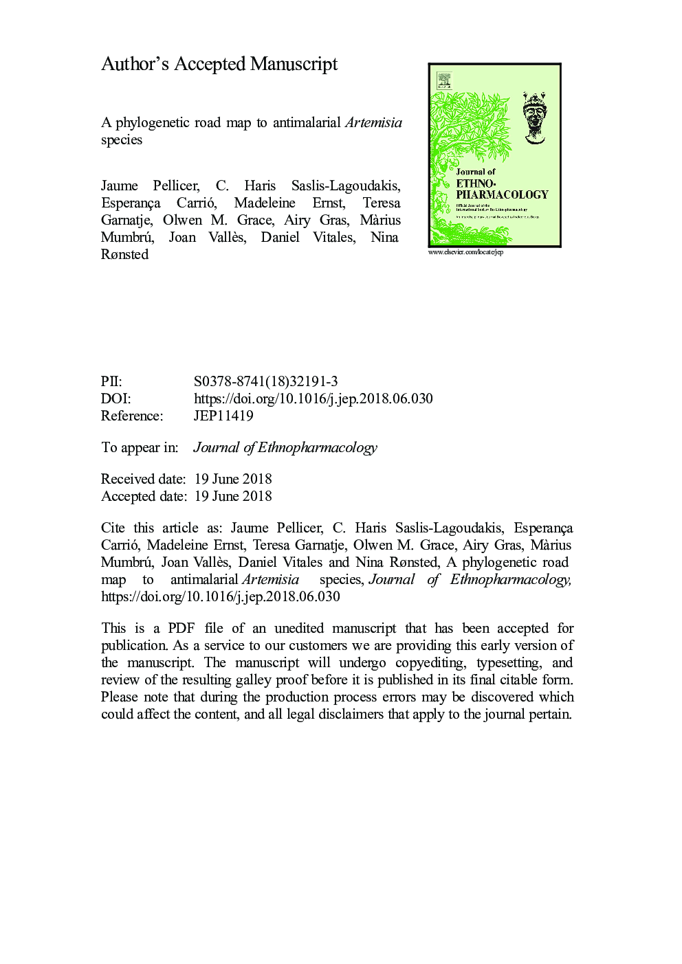 عکس صفحه اول مقاله: A phylogenetic road map to antimalarial Artemisia species A phylogenetic road map to antimalarial Artemisia species
