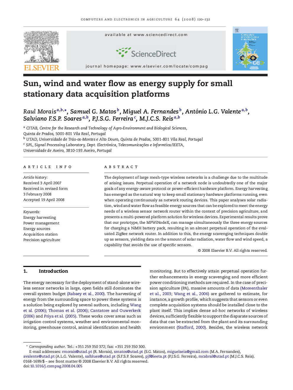 Sun, wind and water flow as energy supply for small stationary data acquisition platforms